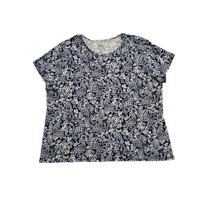 Croft & Barrow Cotton Classic Tee Shirt Womens XXL T-Shirt Blue & White Flowers